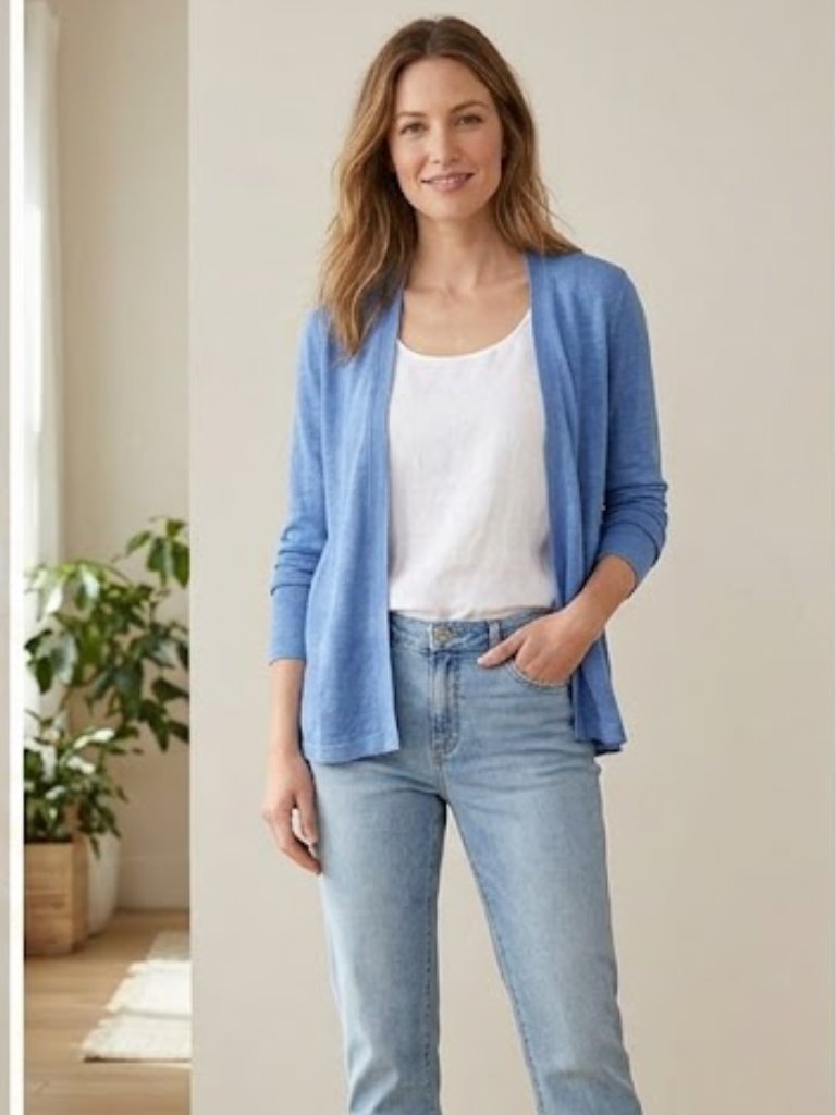J. Jill Light Blue Open Front Cardigan | Linen Cotton Modal Blend Knit | Small